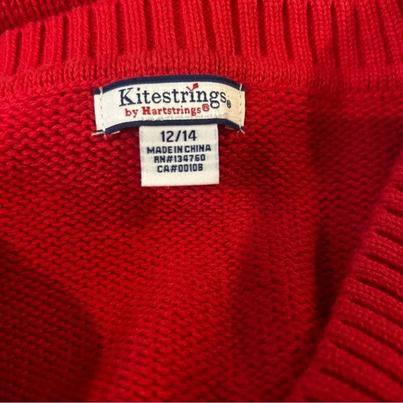 Kitestrings Hartstrings Sweater Vest Cable Knit Red Pullover Cotton Size 12/14 - Picture 3 of 3